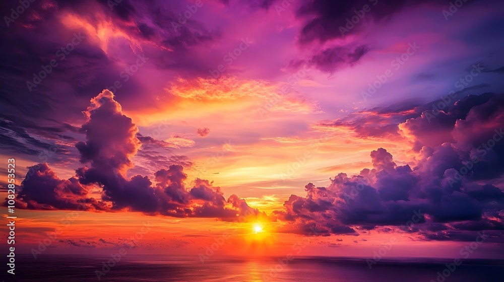 Deep Orange and Purple Sky with Dramatic Clouds at Dusk Deep Orange and Purple Sky with Dramatic Clouds at Dusk