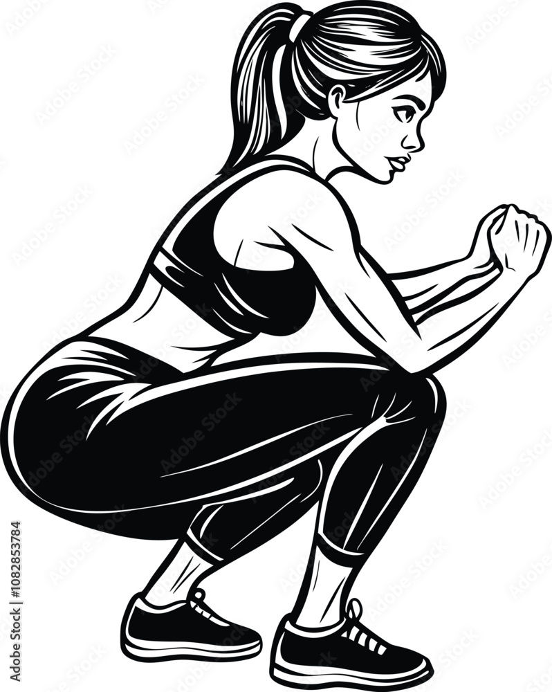 Fototapeta premium Silhouette Vector Illustration of a Girl Fitness Workout Design