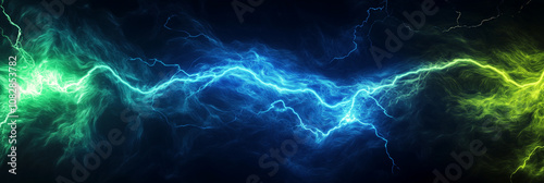 Electric Energy Background with Green and Blue Lightning Streaks
