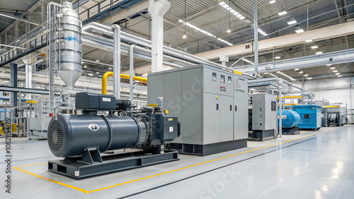 Industrial Air Compressor in Action, Modern Factory Production Equipment Showcase