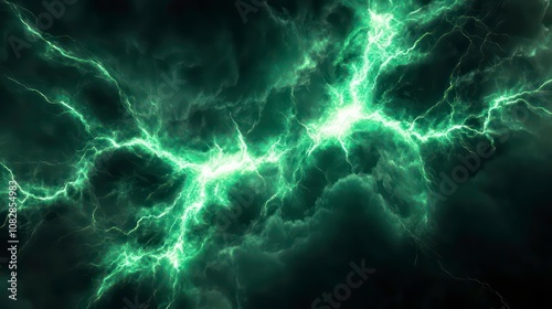 Wallpaper Mural Fantasy green lightning, abstract electrical background ,Teal abstract lightning on black. Torontodigital.ca