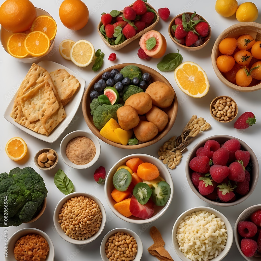 Delicious vegetarian food with seasonal traditional food arrangement Delicious vegetarian food with seasonal traditional food arrangement