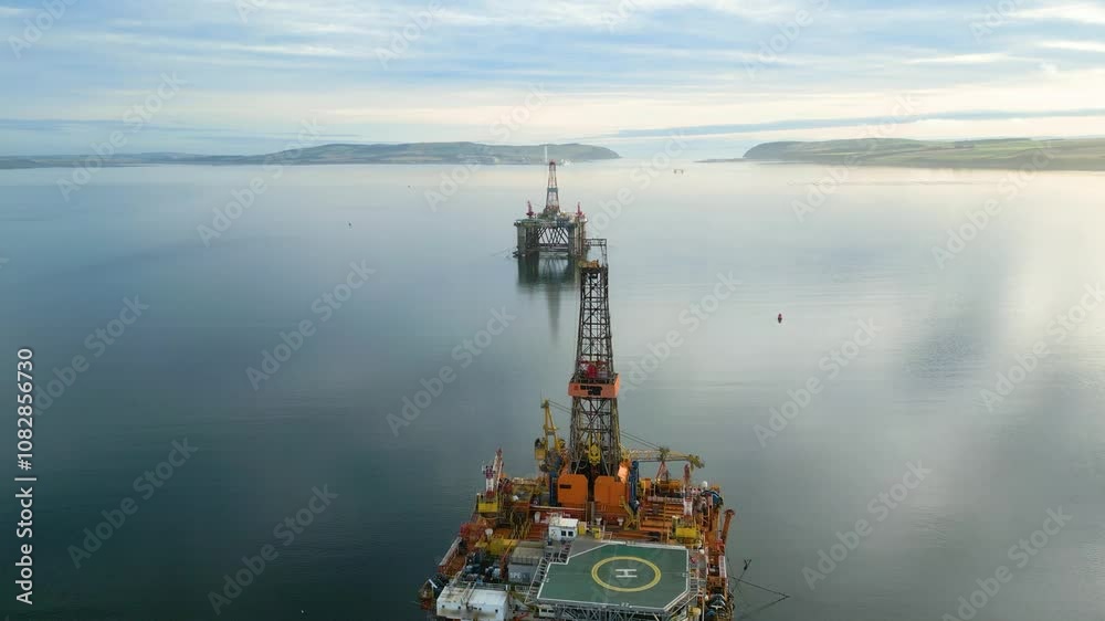 offshore oil rig drilling platform parked estuary revealing ...