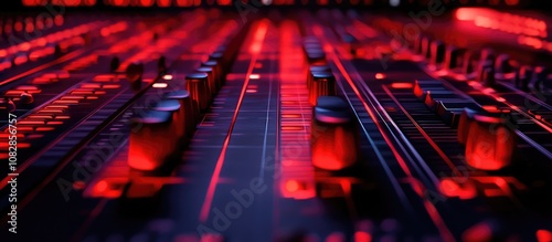 Large red fader on a sound mixing console with motion blur effects