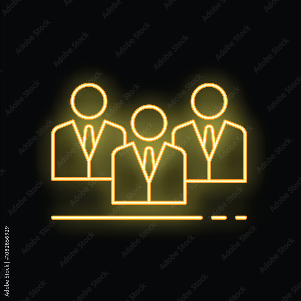 Neon yellow business team icon glowing on a black background Neon yellow business team icon glowing on a black background
