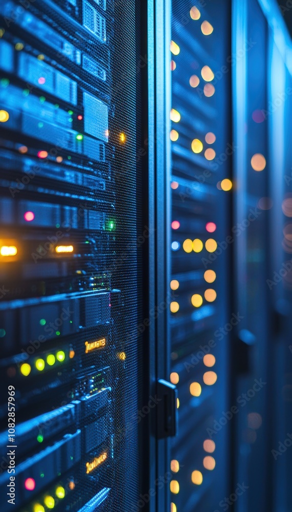 Modern Data Center Technology with LED Lights and Complex Wiring for Network Infrastructure Design Modern Data Center Technology with LED Lights and Complex Wiring for Network Infrastructure Design