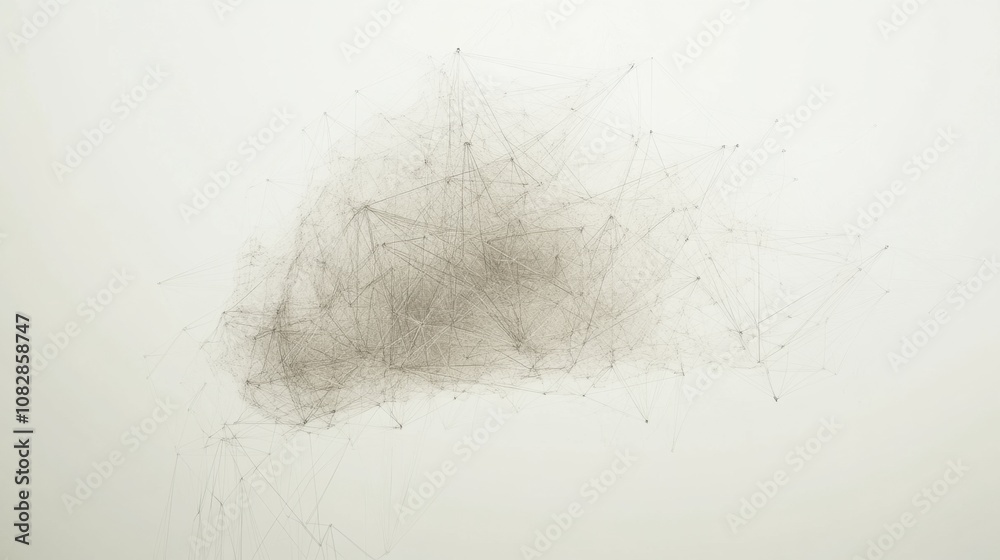 A schematic design depicting a data cloud made of thin lines that extend outward, illustrating concepts of connectivity and network structures. Generative AI A schematic design depicting a data cloud made of thin lines that extend outward, illustrating concepts of connectivity and network structures. Generative AI
