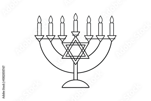 Menorah Vector Illustration - Elegant Hanukkah Candleholder with Candles & Flames, Minimalist Jewish Holiday Art photo