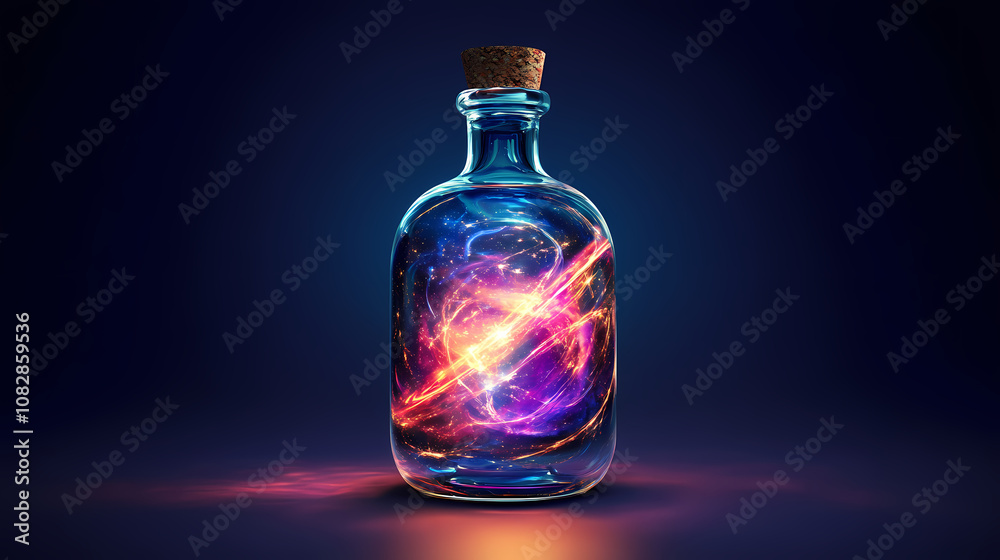 Enchanting glass bottle with a cosmic universe inside. Mysticism. Illustration Enchanting glass bottle with a cosmic universe inside. Mysticism. Illustration