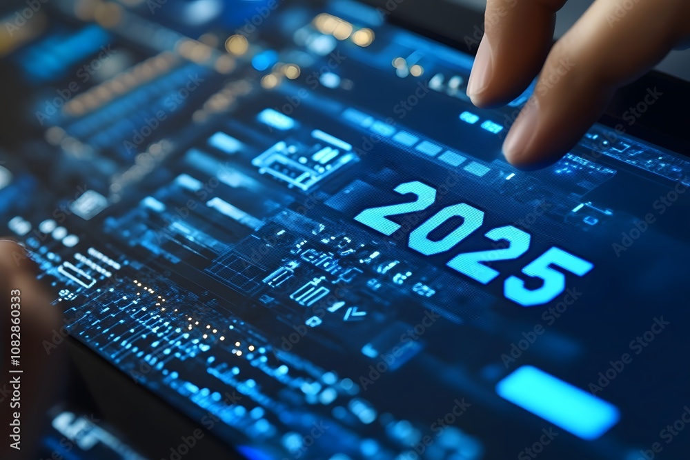 Entering 2025: a futuristic glimpse into technological evolution, highlighting advancements in data, connectivity, and digital innovation for the new year Entering 2025: a futuristic glimpse into technological evolution, highlighting advancements in data, connectivity, and digital innovation for the new year