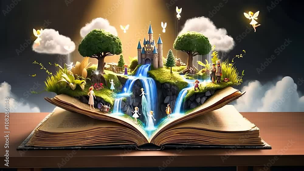 Open Storybook with Magical Fantasy World Emerging

