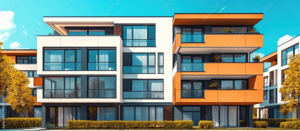 Modern apartment complex featuring balconies and large windows complete with outdoor amenities A contemporary architectural design in a vibrant setting Modern apartment complex featuring balconies and large windows complete with outdoor amenities A contemporary architectural design in a vibrant setting
