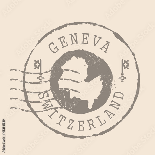 Stamp Postal of Geneva is city of Switzerland. Map Silhouette rubber Seal.  Design Retro Travel. Seal  Map of Geneva grunge  for your design. EPS10