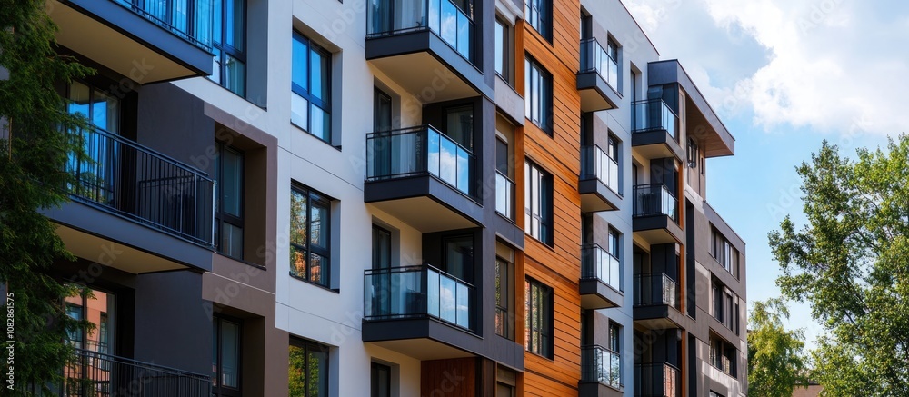 Modern apartment complex featuring windows balconies and outdoor amenities Contemporary design with a blend of residential and recreational spaces Modern apartment complex featuring windows balconies and outdoor amenities Contemporary design with a blend of residential and recreational spaces