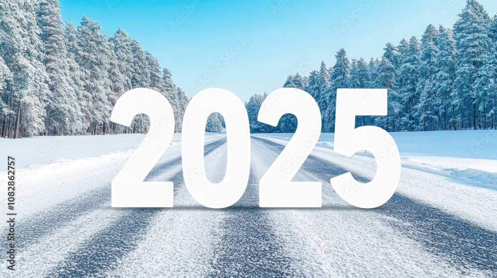 Embrace the journey ahead on a mountain road leading into the promising year 2025 surrounded by serene nature Embrace the journey ahead on a mountain road leading into the promising year 2025 surrounded by serene nature