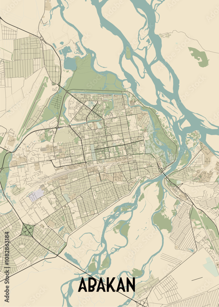 Fototapeta premium Abakan, Russia map poster art