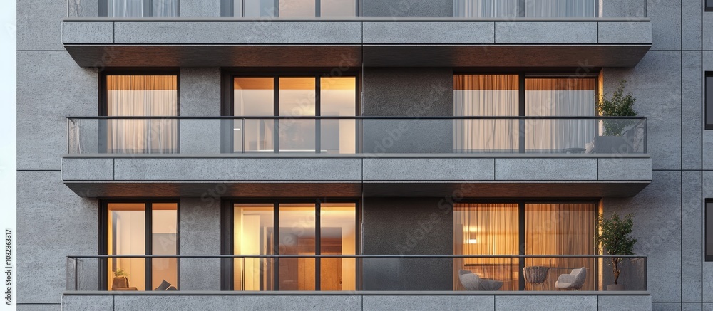 Modern apartment buildings featuring windows and balconies showcasing a contemporary architectural design and outdoor amenities Mixed media representation of urban living Modern apartment buildings featuring windows and balconies showcasing a contemporary architectural design and outdoor amenities Mixed media representation of urban living