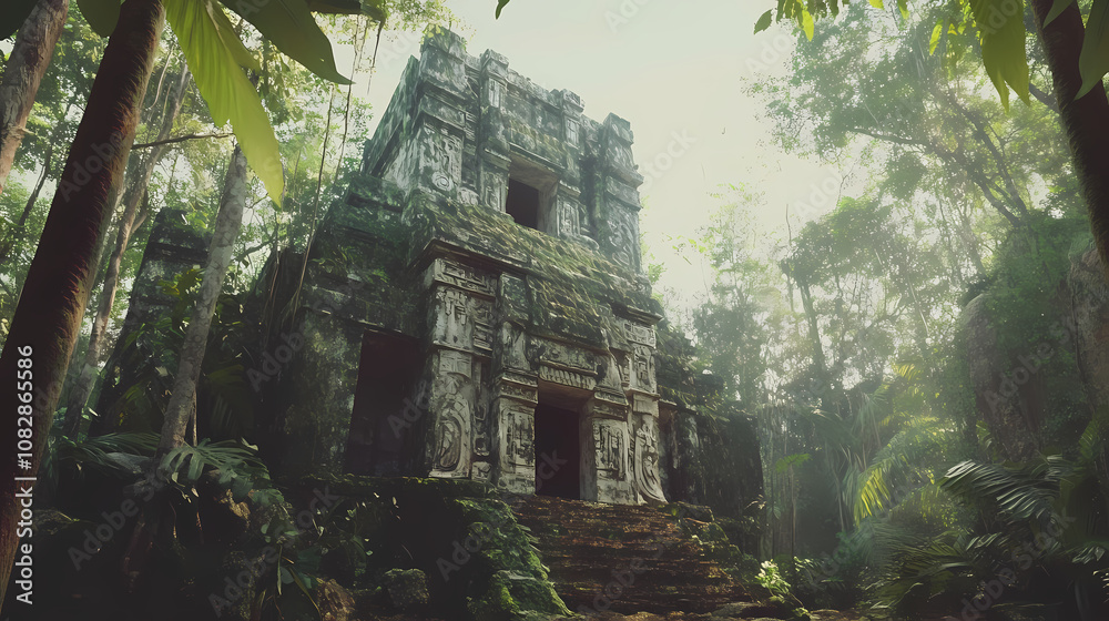 Ancient mayan temple in jungle. Mysticism. Illustration Ancient mayan temple in jungle. Mysticism. Illustration