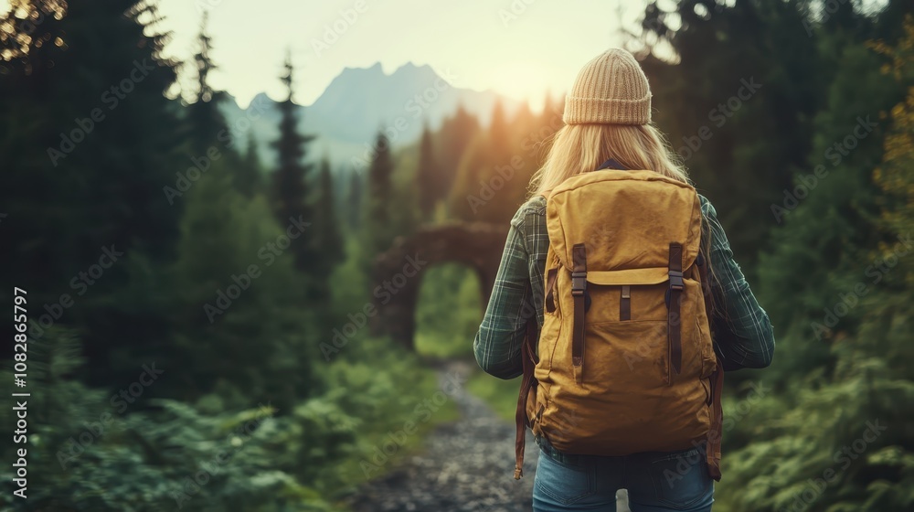 A lone backpacker walks on a forest path surrounded by lush greenery, embodying the essence of adventure, exploration, and a deep connection with nature. A lone backpacker walks on a forest path surrounded by lush greenery, embodying the essence of adventure, exploration, and a deep connection with nature.