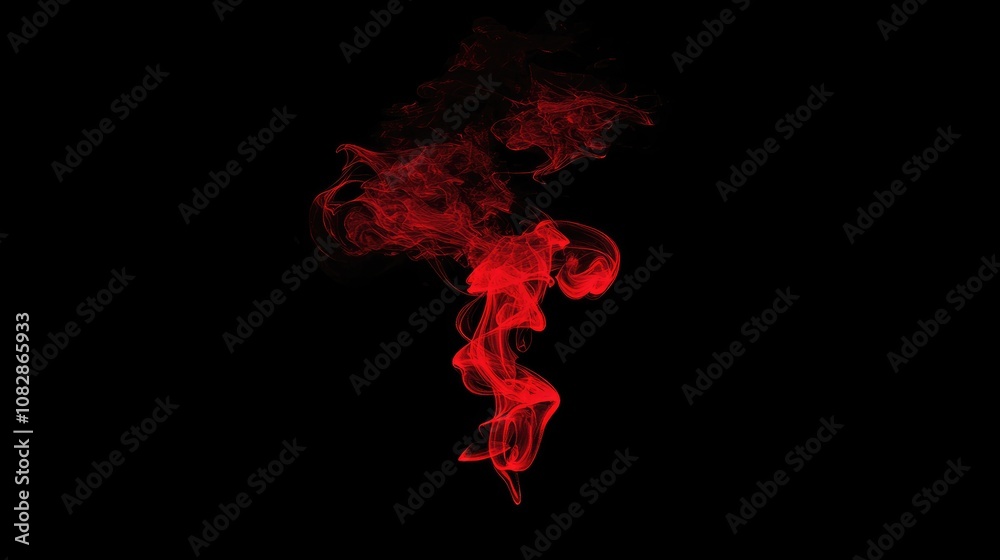 Line art illustration of red smoke against a black background embodying a theme of darkness Line art illustration of red smoke against a black background embodying a theme of darkness