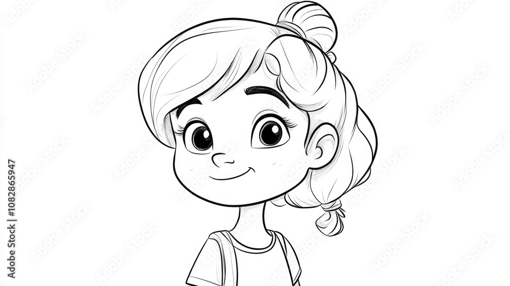 Line art illustration of a charming cartoon character on a white background Line art illustration of a charming cartoon character on a white background