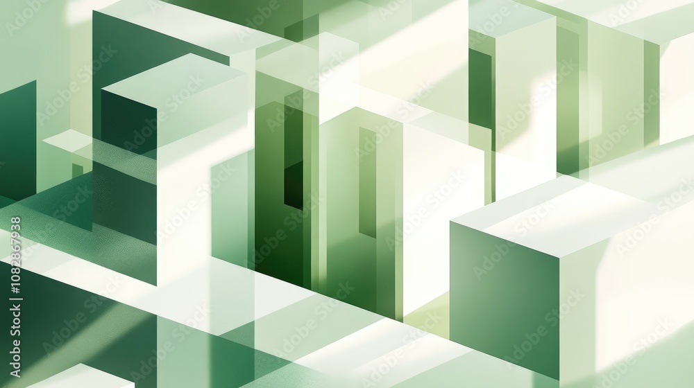 Abstract cube architecture illustration in soft green tones Abstract cube architecture illustration in soft green tones