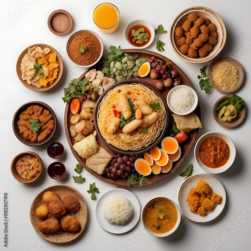 Delicious vegetarian food with seasonal traditional food arrangement