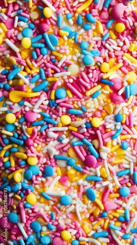 sweet sprinkles textured icing vibrant background fully in focus close-up colorful dessert details