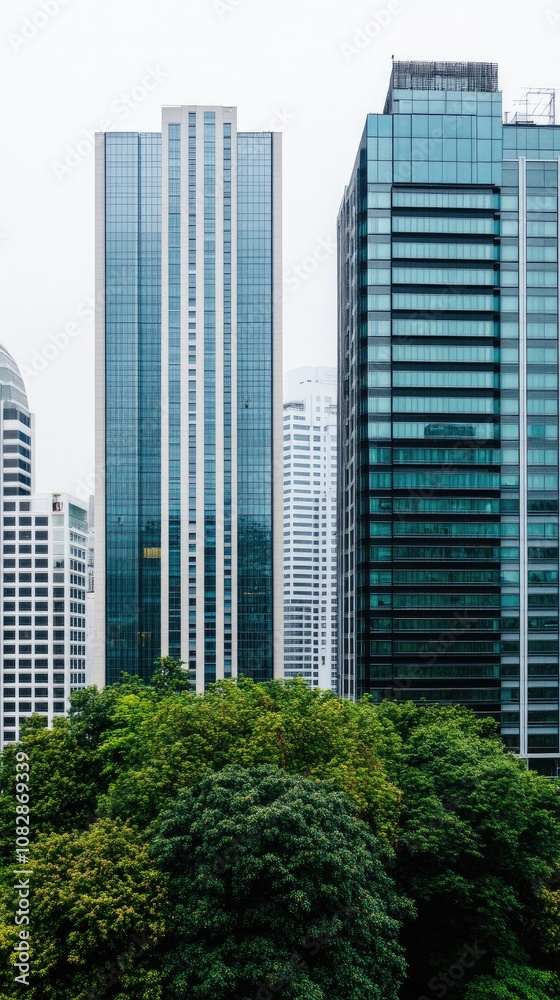 A breathtaking panoramic view of Bangkok's skyline framed by lush greenery and urban development during a cloudy day A breathtaking panoramic view of Bangkok's skyline framed by lush greenery and urban development during a cloudy day