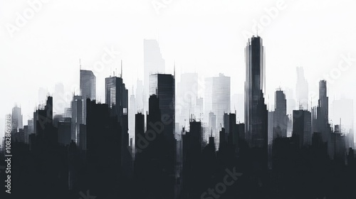 Line art depiction of a city skyline silhouette