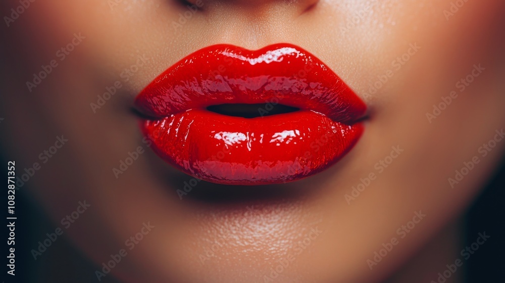 Fototapeta premium Bold red lips close-up beauty photography studio environment glamour concept for visual impact