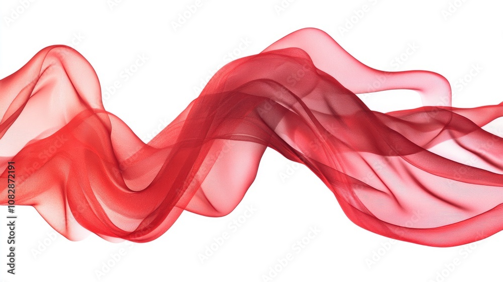 Line art illustration of graceful fabric swirling in the breeze Wavy red silk or satin creates an abstract design element Image isolated on a white background Line art illustration of graceful fabric swirling in the breeze Wavy red silk or satin creates an abstract design element Image isolated on a white background