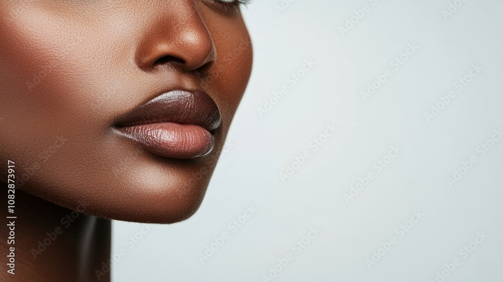Captivating portrait of a woman with glossy lips studio beauty photography minimalist background close-up empowerment and elegance Captivating portrait of a woman with glossy lips studio beauty photography minimalist background close-up empowerment and elegance