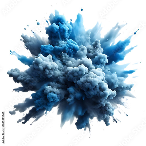 Steel Blue Smoking Explosion on White Background - Dynamic Abstract Stock Image photo