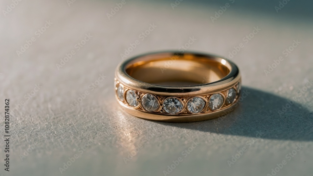 Shiny Wedding Ring with Gemstones on a Surface Shiny Wedding Ring with Gemstones on a Surface