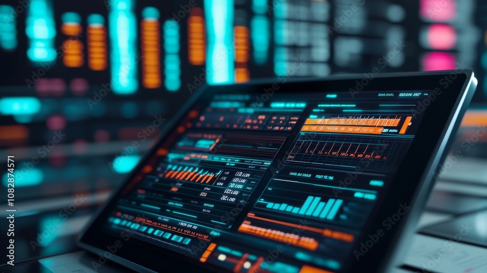 Analyzing data metrics on a digital tablet modern office infographic display high-tech environment close-up view data visualization insights Analyzing data metrics on a digital tablet modern office infographic display high-tech environment close-up view data visualization insights