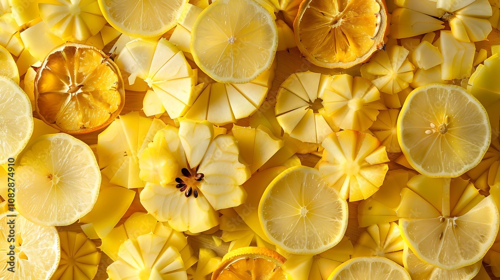 Refreshing pineapple slices in a creative pattern Refreshing pineapple slices in a creative pattern
