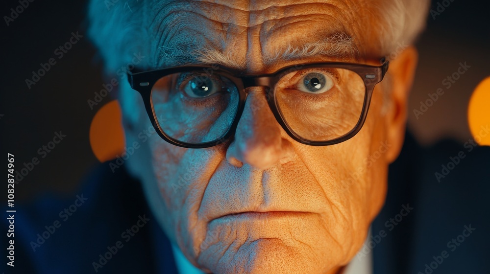 Intense focus on business leadership office environment portrait dramatic lighting serious expression for professional insight Intense focus on business leadership office environment portrait dramatic lighting serious expression for professional insight