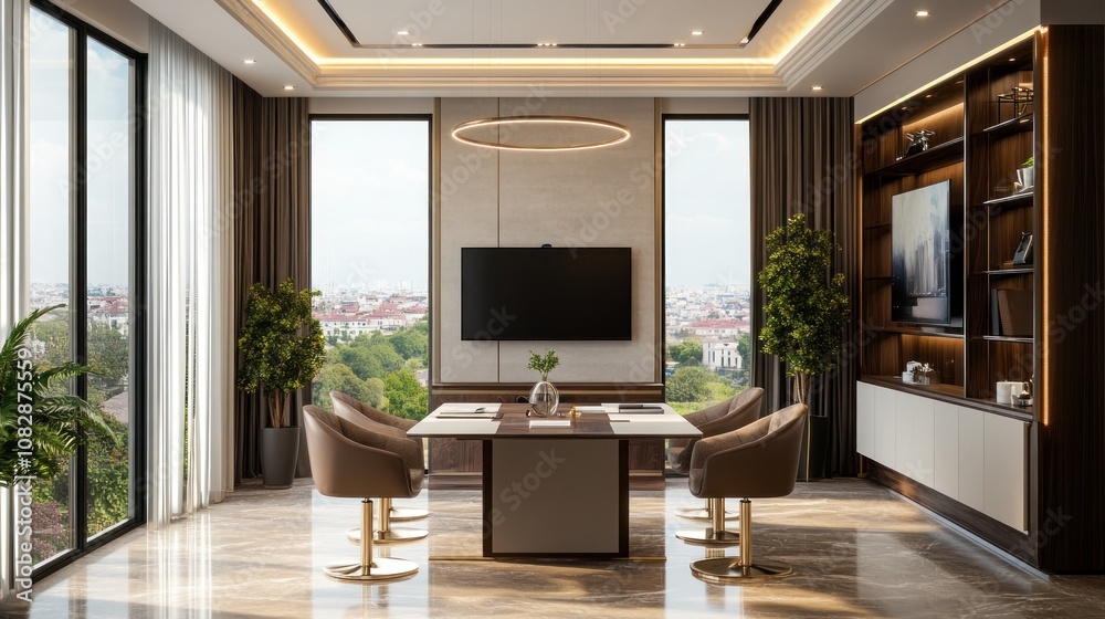 Fototapeta premium Luxurious Modern Office with City View