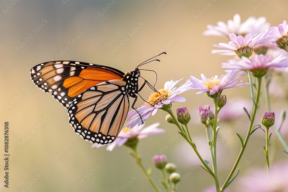 Detailed Close-up of Butterfly Perched on Delicate Flower Detailed Close-up of Butterfly Perched on Delicate Flower