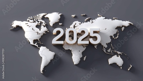 Fototapeta Naklejka Na Ścianę i Meble -  Global trends for 2025 a world map visualization international insights digital content modern design strategic planning