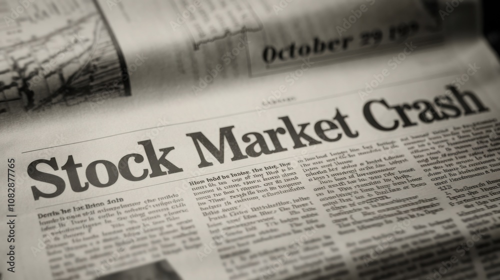 Obraz premium Newspaper headline highlights significant stock market crash event