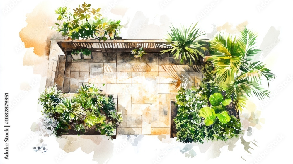 Aerial View of a Lush Courtyard Garden Aerial View of a Lush Courtyard Garden