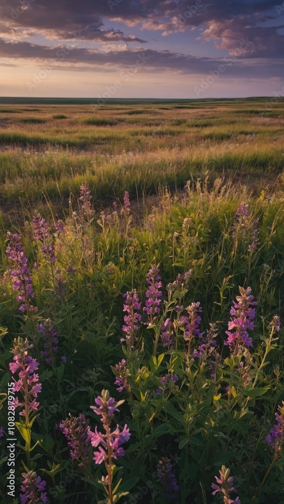 Beautiful Wildflowers Bloom in a Lush Green Meadow During a Serene Sunset Beautiful Wildflowers Bloom in a Lush Green Meadow During a Serene Sunset