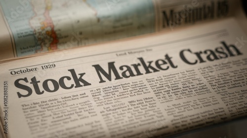 Newspaper headline highlights significant stock market crash event