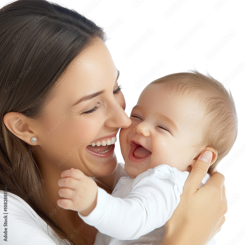 A woman is holding a baby and smiling. png transparent background A woman is holding a baby and smiling. png transparent background