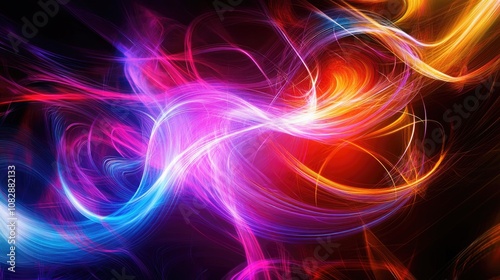 Colorful abstract light lines with a blurred effect depicted in a line art style