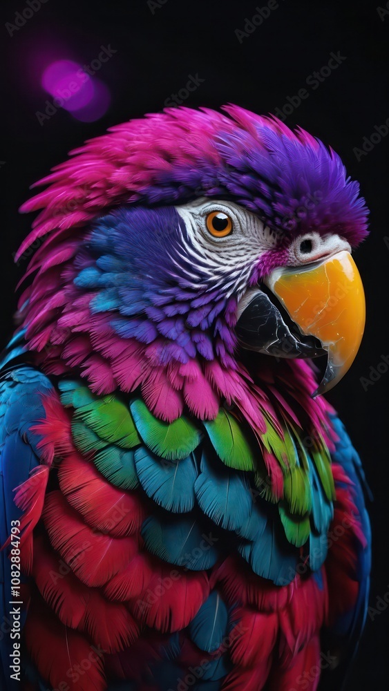 Obraz premium Colorful Parrot Perched Elegantly With Vibrant Feathers Against a Dark Background
