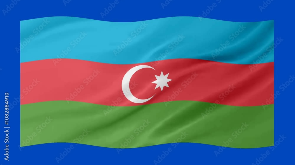 Azerbaijan waving flag loop animation with glowing 3d shade isolated on blue background