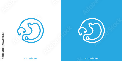 Simple Stomach Care Logo. Stomach and Stethoscope Icon Graphic with Lineart Outline Style. 
